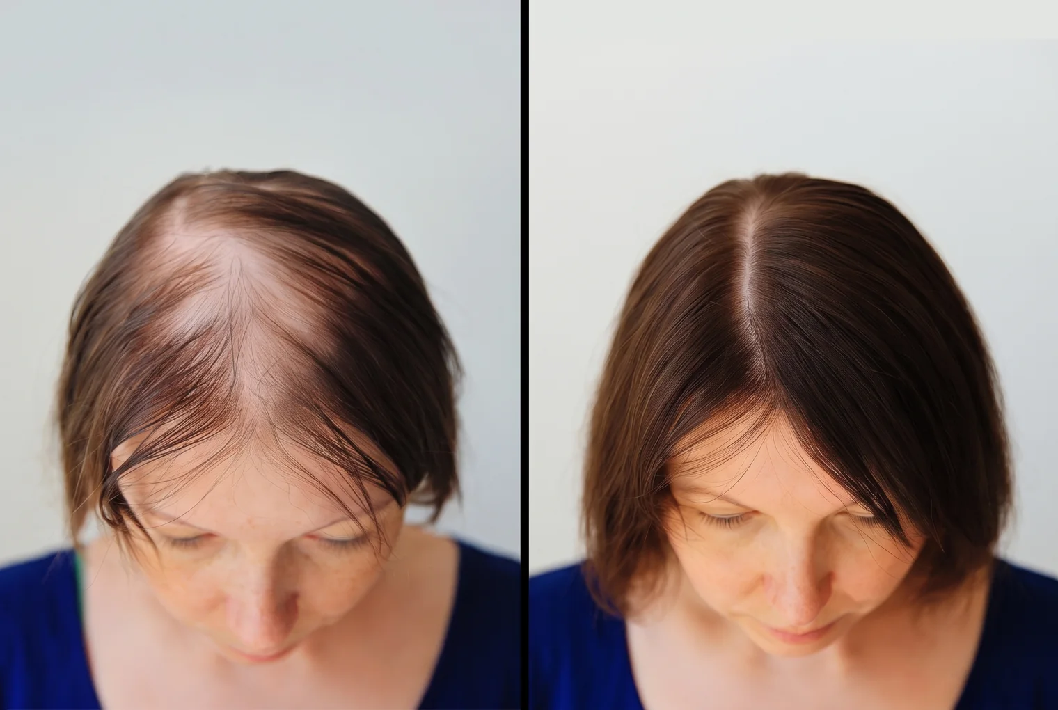 Before and after view showing fuller hair